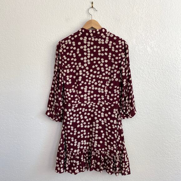 Whistles Burgundy Illustrated Flower Dress Collared Short Ruffle Hem Size 6 - Picture 8 of 12